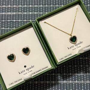 NEW | Kate Spade | My Love Emerald Pave Heart Stud Earring & Necklace Set